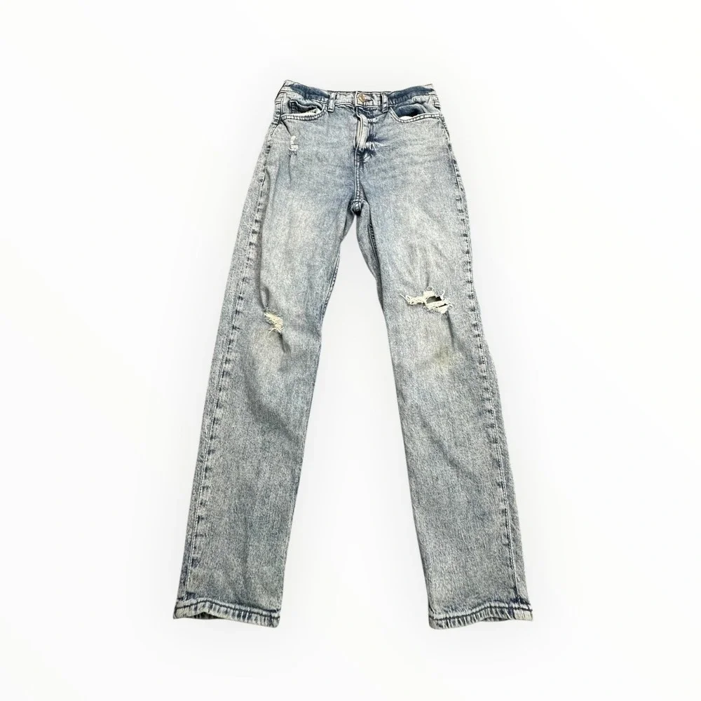Gap Mom Jean Girls Size 14 Light Blue Acid Wash Distressed High Rise Denim